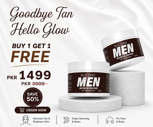 Niconi Men Enzyme De-Tan Cream | Tan Removal, Brightening & Deep Cleansing for Men | Buy 1 Get 1 Free